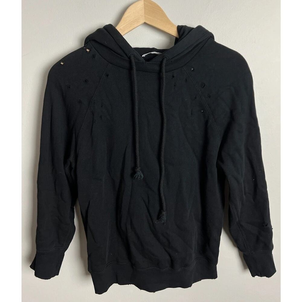 Helmut Lang Distressed Black Hoodie Long Sleeve Minimalist 100% Cotton Size Med